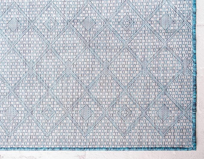 Unique Loom Outdoor Trellis Collection Area Rug - Tribal Trellis (6' 1" x 9' Rectangle, Teal/ Ivory)