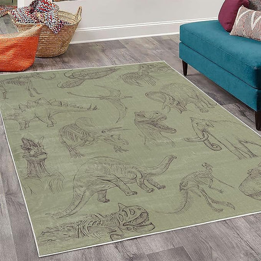 Ambesonne Jurassic Decorative Rug, Arrangement of Various Dinosaurs Illustrations Skeleton Biology Historic, Quality Carpet for Bedroom Dorm and Living Room, 5' 1" X 7' 5", Slate Brown