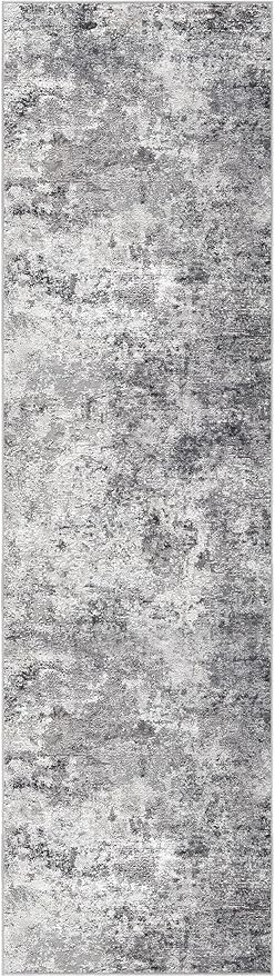 2X8 Washable Runner Rug for Hallway: Soft Neutral Modern Abstract Area Rug - Non-Slip Low Pile Long Throw Indoor Carpet for Kitchen Entryway Kitchen Bedroom Laundry - Grey