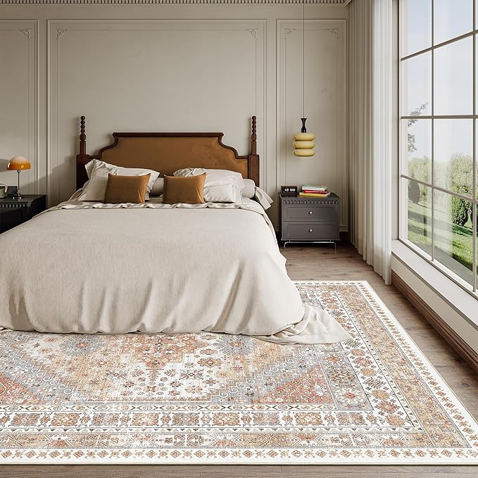 zesthome 4x6 Rug - Stain Resistant Washable Rug, Anti Slip Backing Rugs for Living Room, Foldable Vintage Small Area Rugs(Orange,4'x6')