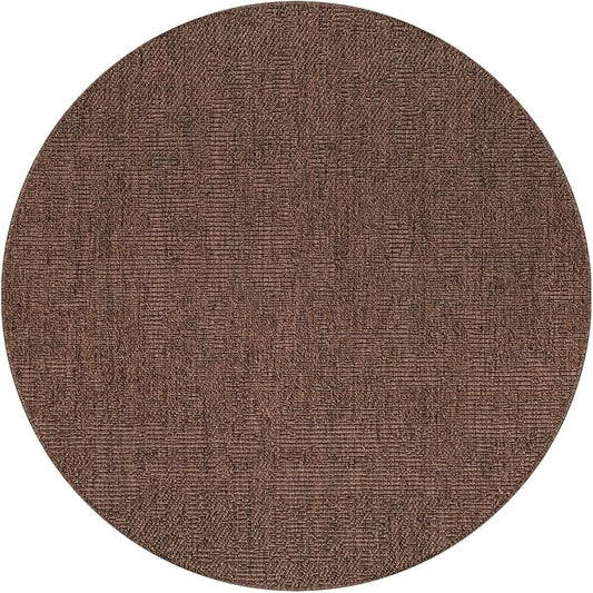CAMILSON Easy Jute Round Rug 4ft Indoor Outdoor Brown Color Fiber Area Rugs for Living Room Patio and Kitchen Rug, Solid Boho Woven Design Easy-Cleaning Washable Outside Carpet Alfombras (4 Round)