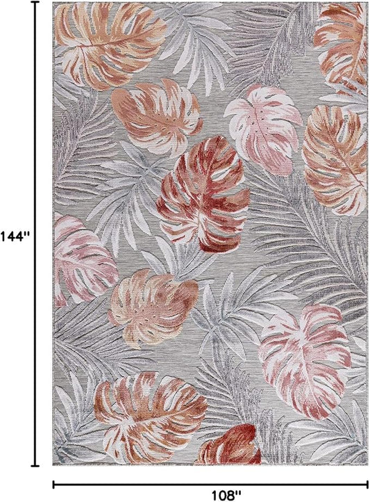 CAMILSON Indoor Outdoor Rug, Mult 9’x12’ Leaf Tropical Botanical Area Rugs for Indoor and Outdoor patios, Easy-Cleaning Non-Shedding Living Room, Garden and Kitchen Washable Outside Carpet (9x12)