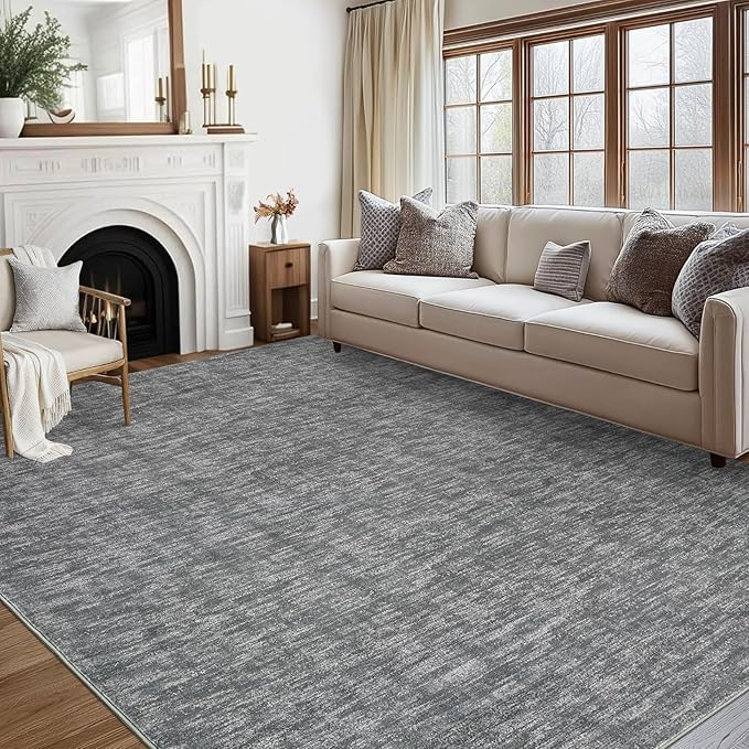 RUGSREAL Living Room Area Rug 10x13 Modern Solid Color Large Bedroom Rug with Rubber Backing Stain Resistant Low Pile Dining Room Throw Carpet Contemporary Washable Rug for Home Decor Office, Grey