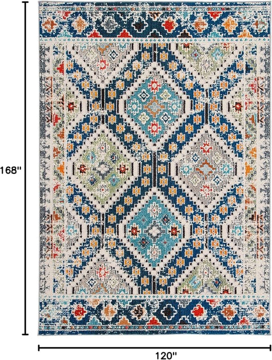 SAFAVIEH Madison Collection Area Rug - 10' x 14', Navy & Beige, Boho Diamond Distressed Design, Non-Shedding & Easy Care, Ideal for High Traffic Areas in Living Room, Bedroom (MAD418M)