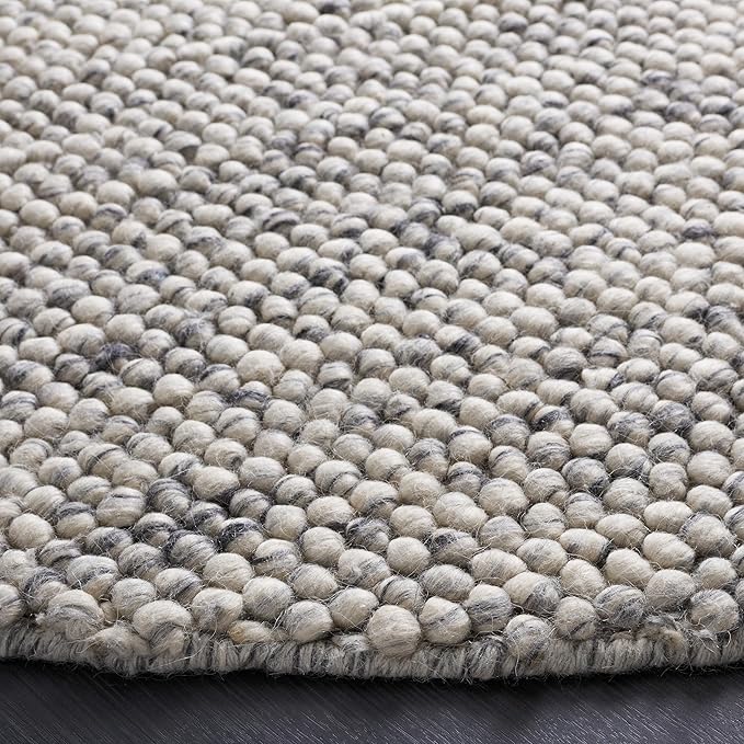SAFAVIEH Natura Collection Area Rug - 8' Round, Light Grey & Ivory, Handmade Wool Blend, Textured Design, Ideal for Living Room, Bedroom, Dining Space (NAT620G)