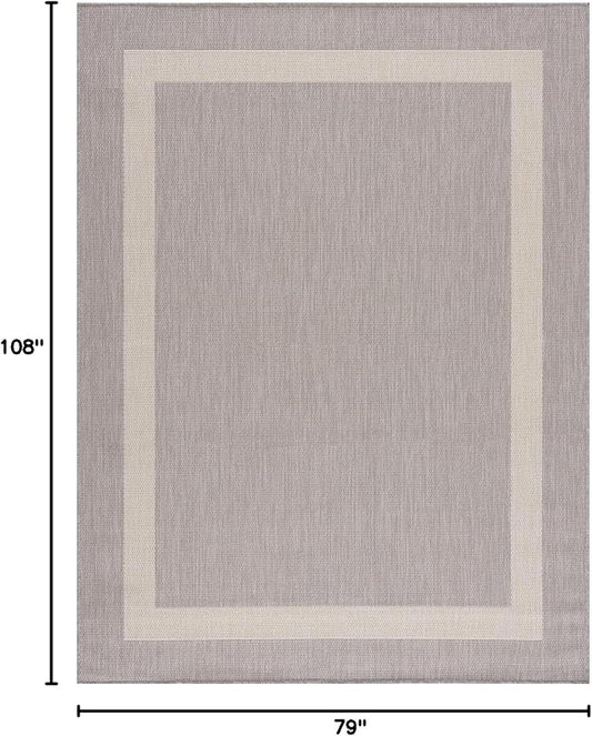 CAMILSON Outdoor Rug 6x9,Modern Outside Rugs for Patios Porches Waterproof Durable Washable Non-Shedding, Easy-to-Clean Indoor Outdoor Area Carpet (6 x 9, Bordered - Gray/White)
