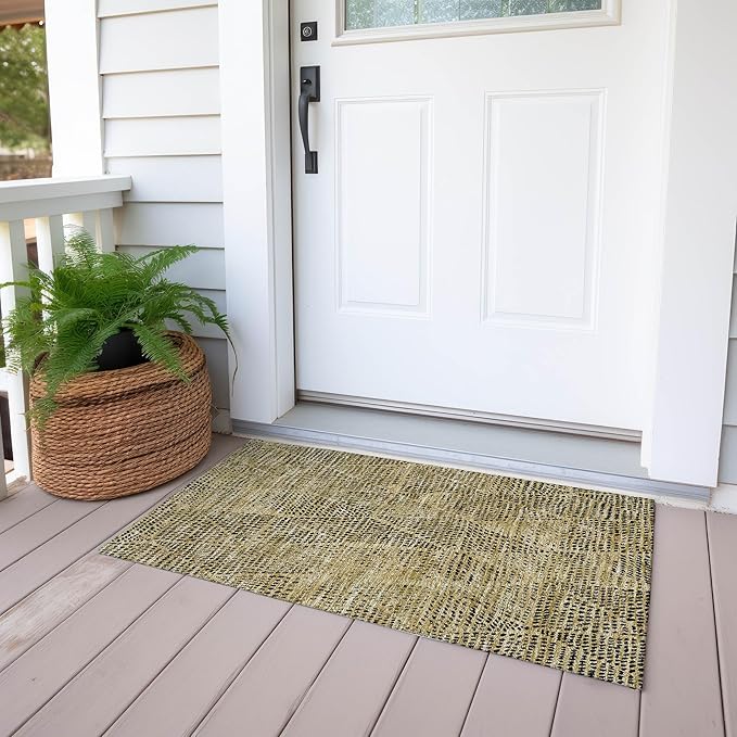 Addison Rugs Chantille ACN591 Gold 1'8" x 2'6" Indoor Outdoor Area Rug, Easy Clean, Machine Washable, Non Shedding, Bedroom, Living Room, Dining Room, Kitchen, Patio Rug