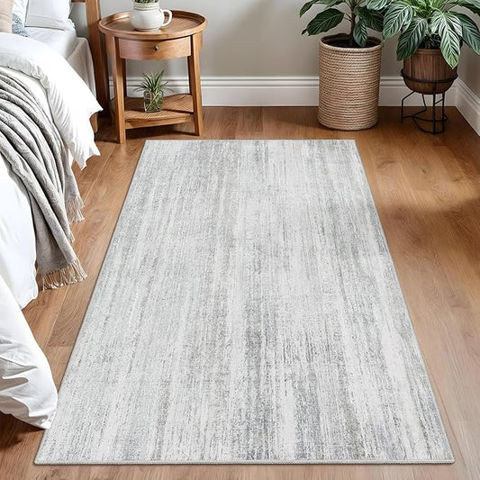 MUJOO 3x5 Rug Washable,Entryway Rug Small Area Rugs for Bedroom Living Room Kitchen Bathroom,Modern Abstract Non Slip Carpet,Indoor Entry Mat,Low Pile Throw Rug Accent Grey