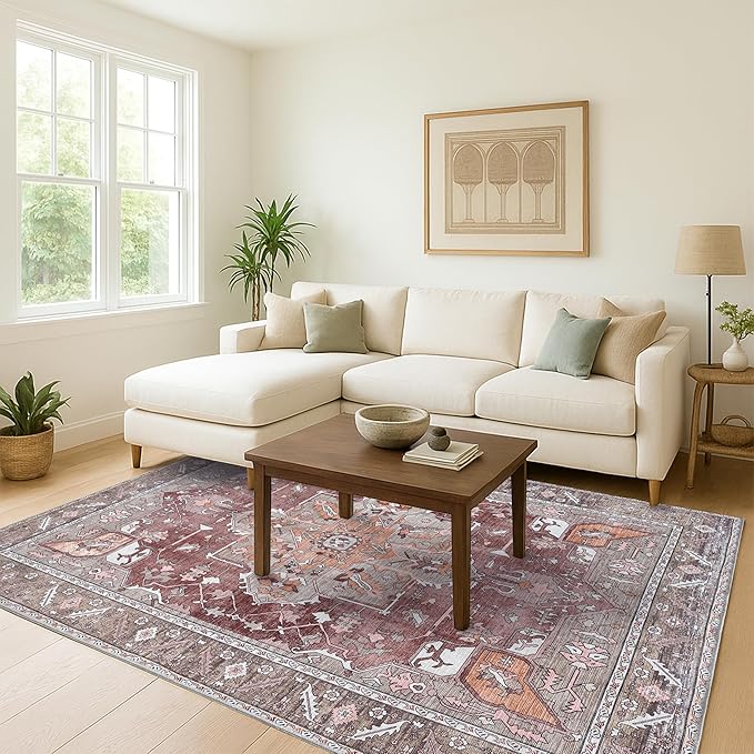 Washable Area Rug. Modern Farmhouse. Vintage. Turkish. Bohemian. Distressed. Oriental. Traditional. Rugs for Living Room. Dining. Bedroom. Office. Entryway. Foyer. (857RB, 2'5" x 4'9")