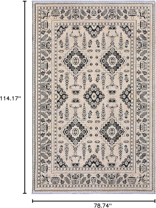 Alfa Rich 7x10 Beige Black Washable Area Rugs for Living Room Bedroom Kitchen Dining Cotton Rug