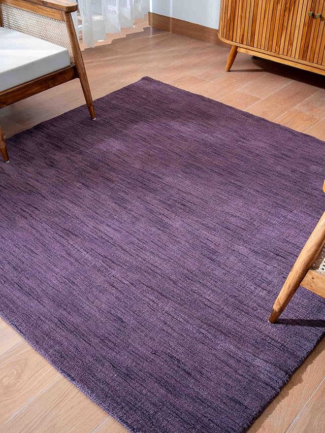 Rugsotic Carpets Hand Knotted Loom Wool ECO-Friendly Area Rugs - 6'x6', Square, Purple Color, Solid Plain Design, High Pile Thick Handmade Anti Skid Area Rugs for Living Room, Bed Room (L00111)