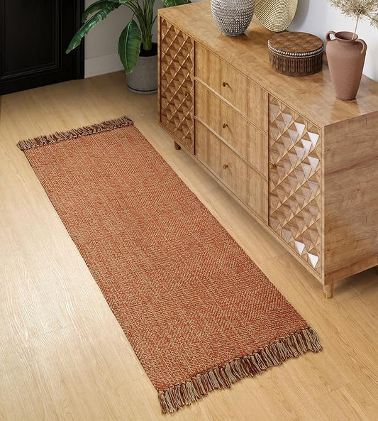 Collive Hallway Runner Rug, 2' x 5' Soft Washable Kitchen Runner Rug, Terracotta Contemporary Modern Laundry Room Rugs Indoor Hand-Woven Cotton Carpet for Bedroom Entryway Front Door