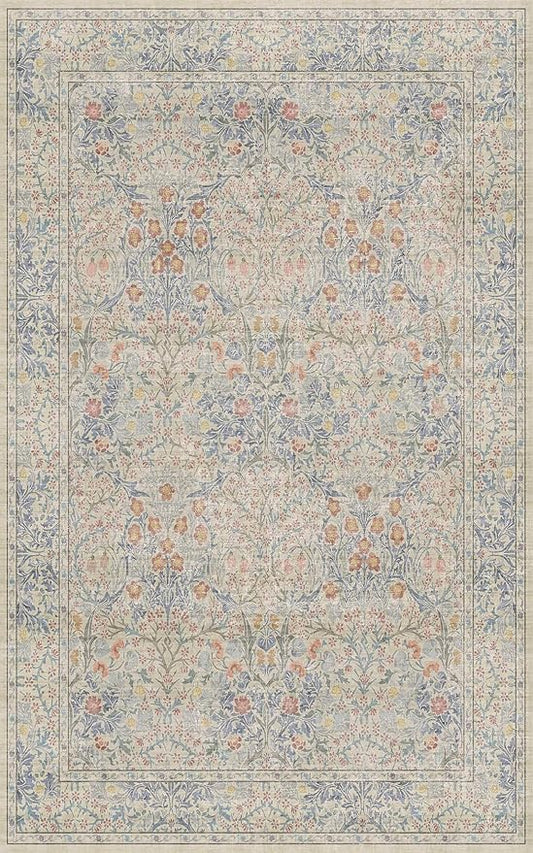 Washable Beige Blue 5x8 Area Rug for Large Entryway, Living Room, Kids Room, Boy Nursery Room, Bedroom Rug - Vintage Oriental Low Pile Non Slip & Stain Resistance (5x8 Beige Blue)