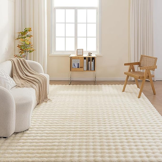 Amazon Basics Indoor Area Rug, 3D Bubble Washable Home Decor Carpet for Living Room, Bedroom, 6' W × 9' L, Beige