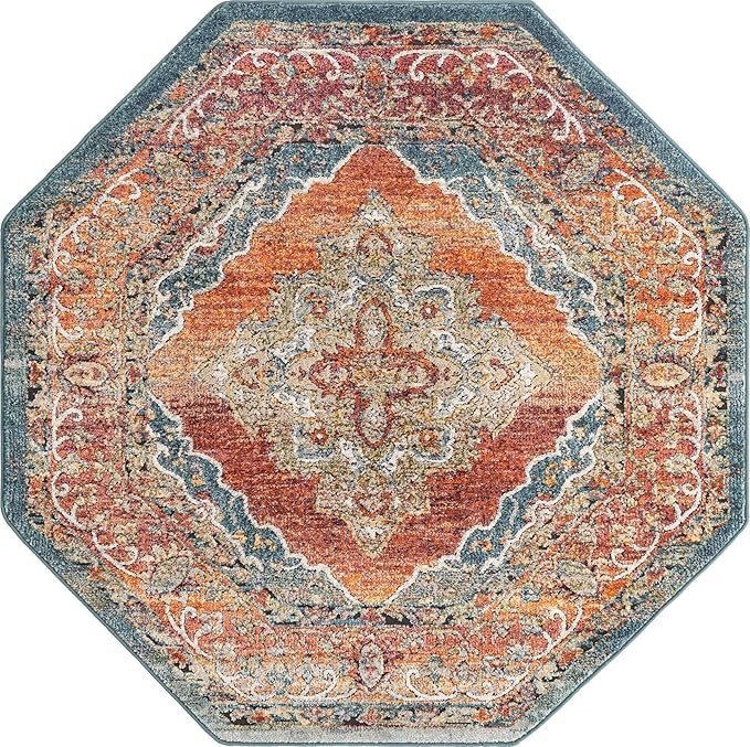 Unique Loom Isabella Collection Area Rug - Rossellini (5' 1" Octagon, Rust Red/ Beige)