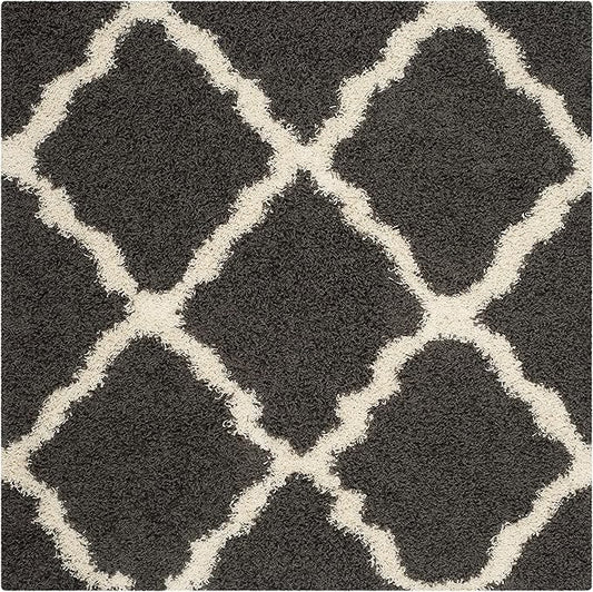 SAFAVIEH Dallas Shag Collection Area Rug - 10' Square, Dark Grey & Ivory, Trellis Design, Non-Shedding & Easy Care, 1.5-inch Thick Ideal for High Traffic Areas in Living Room, Bedroom (SGD257A)