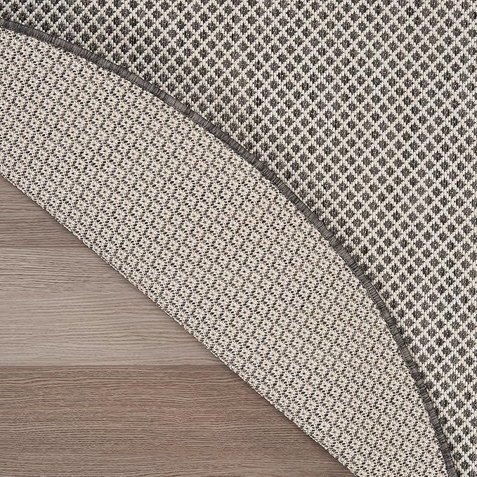 Nourison Home Courtyard Ivory Charcoal 6' x Round Area Rug - Easy Clean, Non Shedding, Bed Room, Living Room, Dining Room, Kitchen (6' x Round)