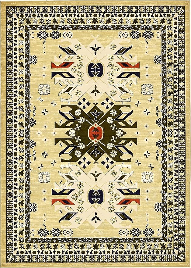 Unique Loom Taftan Collection Border Geometric Tribal Inspired Design Area Rug (7' 0 x 10' 0 Rectangular, Gold/ Gray)