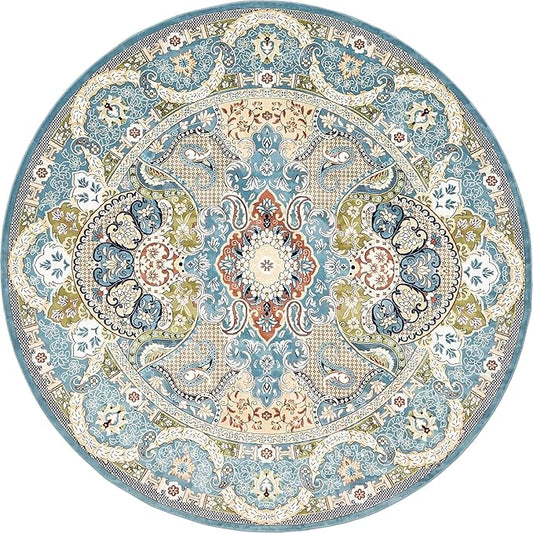 Unique Loom Narenj Collection Classic Traditional Medallion Textured Design Area Rug, 10' 0" x 10' 0", Blue/Tan