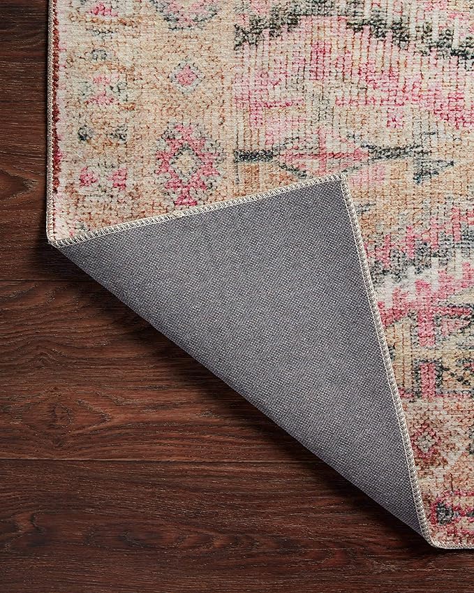 Loloi Layla Collection LAY-17 Pink/Lagoon 3'-6" x 5'-6" .13" Thick Accent Rug, Soft, Durable, Vintage Inspired, Distressed, Low Pile, Non-Shedding, Easy Clean, Printed, Living Room Rug