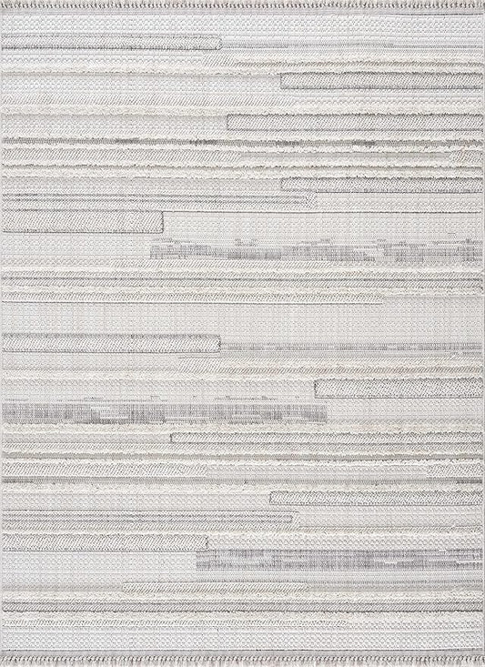 Hauteloom Dishman Living Room, Bedroom Area Rug - Farmhouse - Cream, Light Gray - 18" x 18" Sample