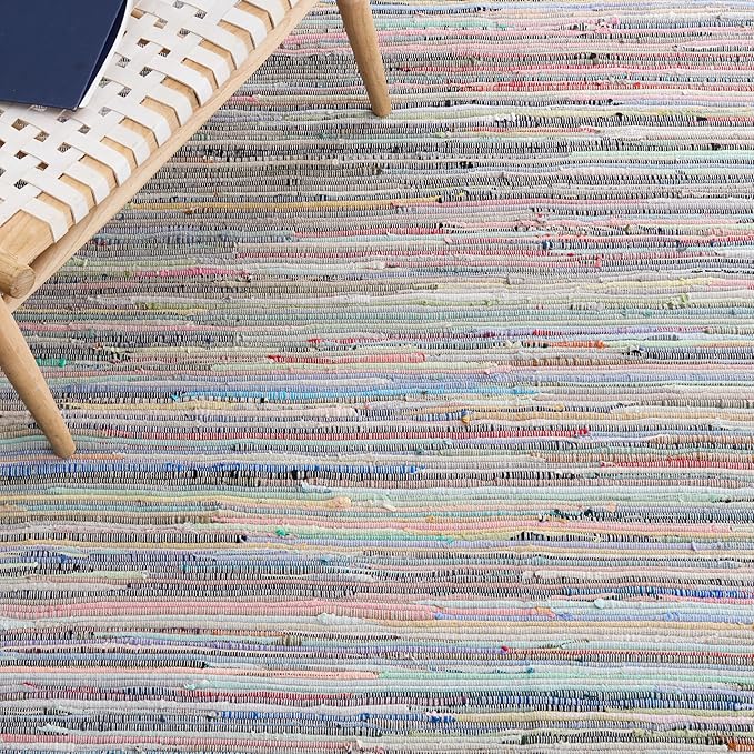 SAFAVIEH Rag Rug Collection Runner Rug - 2'3" x 6', Grey & Multi, Handmade Boho Stripe Cotton, Ideal for High Traffic Areas in Living Room, Bedroom (RAR121M)