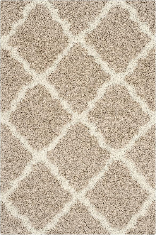 SAFAVIEH Dallas Shag Collection X-Large Area Rug - 11' x 15', Beige & Ivory, Trellis Design, Non-Shedding & Easy Care, 1.5-inch Thick Ideal for High Traffic Areas in Living Room, Bedroom (SGD257D)