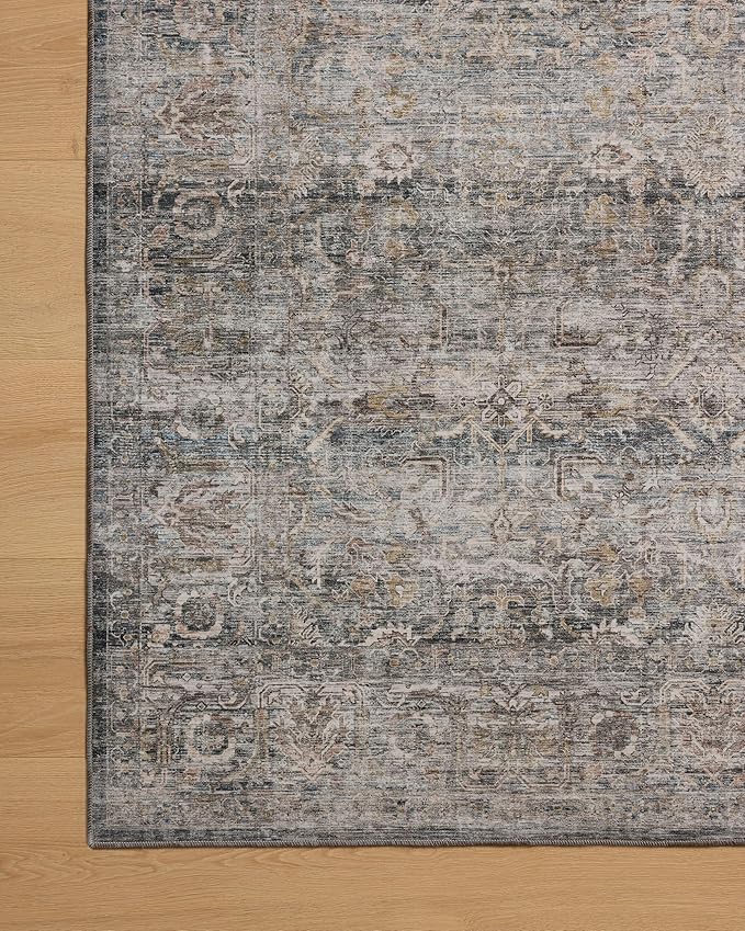 Loloi Amber Lewis Josie Collection JOS-05 Dove/Gold 2'-6" x 10'-0", .13" Pile Height, Low Profile, Machine Washable, Runner Rug