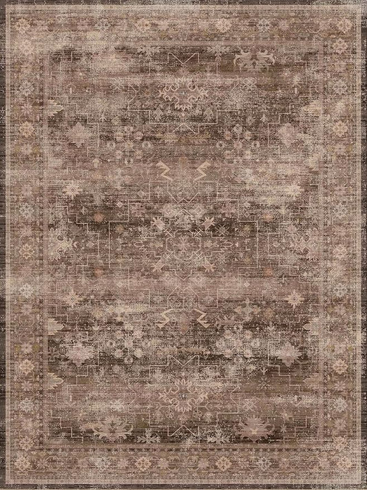Brown 9x12 Living Room Rug - Vintage Western Eclectic Unique Neutral Taupe, Washable Low Pile Non-Slip Large Area Rugs for Dining Under Table Bedroom Under Bed
