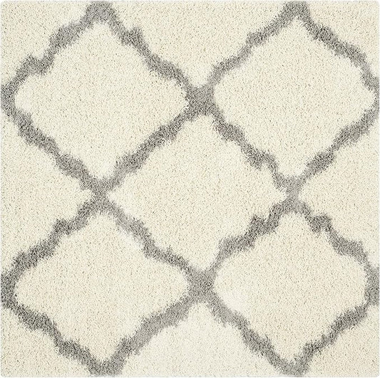 SAFAVIEH Dallas Shag Collection Area Rug - 4' Square, Ivory & Grey, Trellis Design, Non-Shedding & Easy Care, 1.5-inch Thick Ideal for High Traffic Areas in Living Room, Bedroom (SGD257F)