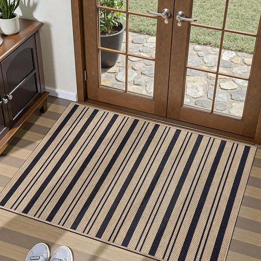 Tangsoo Stripe Easy Jute Rug,Ultra Thin 2x3 Outdoor Rug for Entryway,Non-Slip Washable Small Rug Modern Front Door Mat Throw Carpet for Kitchen Bedroom Porch Doorway