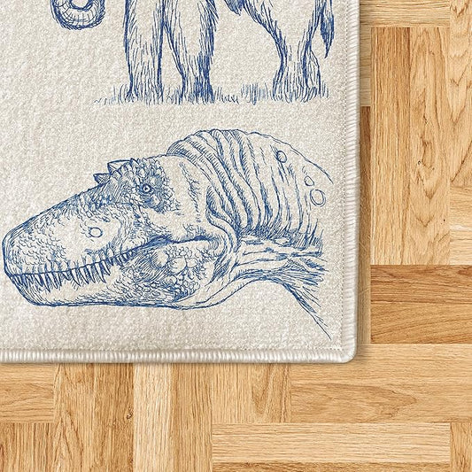 Ambesonne Jurassic Decorative Rug, Arrangement of Various Dinosaurs Illustrations Skeleton Biology Historic, Quality Carpet for Bedroom Dorm and Living Room, 2' 2" x 3' 7", Blue