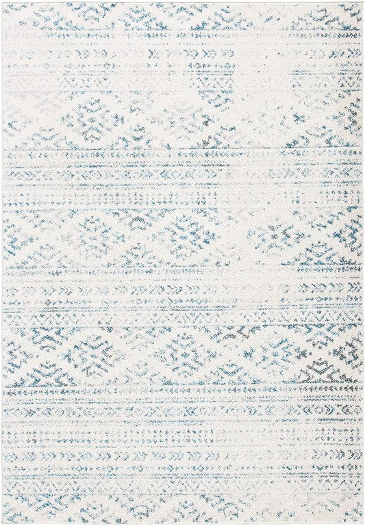 SAFAVIEH Area Rug 12x18 - Tulum Collection - Large - Ivory & Turquoise, Moroccan Boho Tribal Design, Non-Shedding & Easy to Clean, Ideal for Living Room, Bedroom, Dining Space (TUL272E)