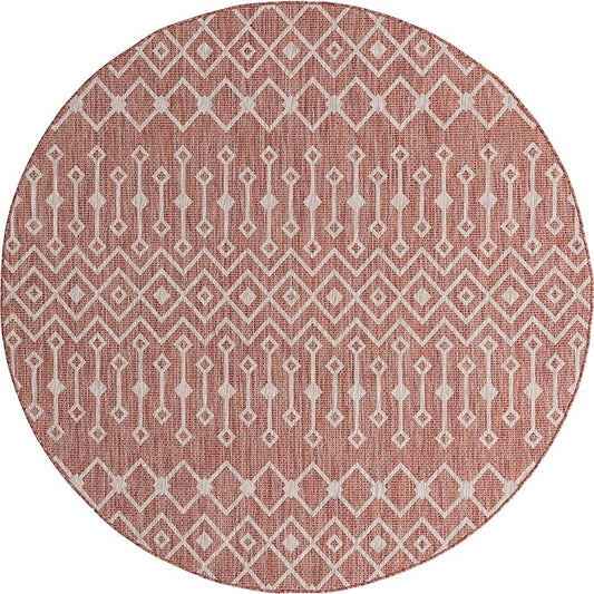 Unique Loom Outdoor Trellis Collection Area Rug - Tribal Trellis (13' Round, Rust Red/ Ivory)