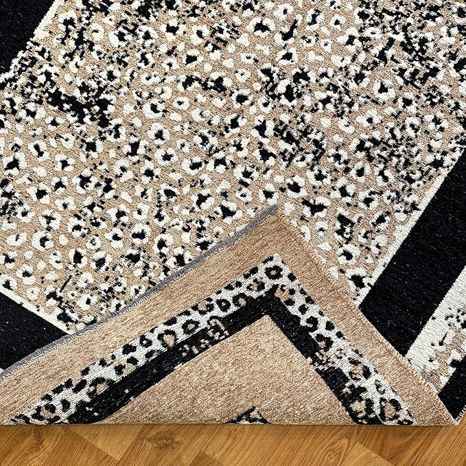 Alfa Rich 5x8 Leopard Beige Black Washable Area Rugs for Living Room Bedroom Reversible Cotton Rug