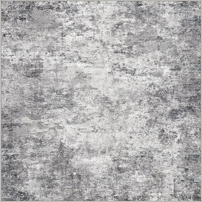 Square Area Rugs : Washable 5x5 Neutral Modern Abstract Carpet for Living Room Bedroom - Soft Floor Mat with Non Slip Backing for Kitchen Nursery Dorms Farmhouse Home Decor - Grey