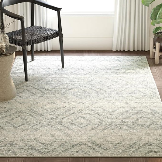 SAFAVIEH Adirondack Collection Round Rug - 12' Round, Ivory & Light Blue, Contemporary Design, Stain Resistant, Ideal for High Traffic Areas in Living Room, Bedroom & Dining Room (ADR131T-12R)