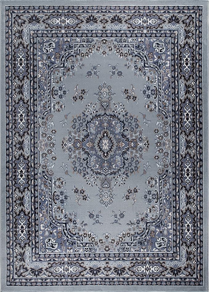 Home Dynamix Premium Sakarya Traditional Medallion Border Area Rug, Silver, 5'2"x7'4" Rectangle