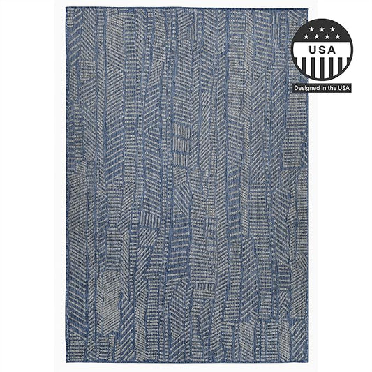 FH Home Flat Woven Outdoor Rug - Waterproof, Easy to Clean, Stain Resistant - Premium Polypropylene Yarn - Modern Abstract - Patio, Porch, Deck, Balcony - Suez - Blue - 5ft 2in x 7ft 6in