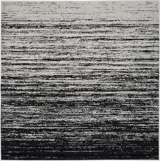 SAFAVIEH Adirondack Collection Area Rug - 6' Square, Silver & Black, Modern Ombre Design, Non Shedding & Easy to Clean, Ideal for Living Room, Bedroom, Office, Dining Space (ADR113A)