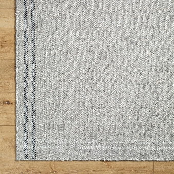 Mark&Day Wool Rugs, 2x8 Janmichael Solid and Border Gray/Black Runner Area Rug, Grey Ivory Black Carpet for Hallway, Kitchen, Bedroom or Living Room (2'6" x 8' Runner)