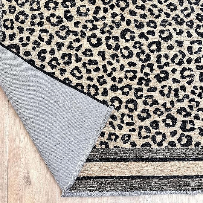 Alfa Rich 4x6 Leopard Beige Black Washable Area Rugs for Living Room Bedroom Kitchen Cotton Rug