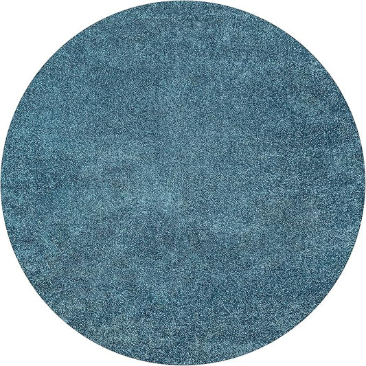 Eyely UES100H-4R Supersoft Haze Solid Low-Pile Indoor Area Rug, Coastal, Bohemian, Minimalist, Classic, Casual for Bedroom,Kitchen,Living Room,Non Shedding,Easy-Washing, Blue, 4' Round