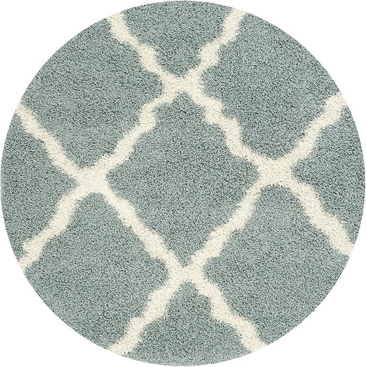 SAFAVIEH Dallas Shag Collection Area Rug - 8' Round, Seafoam & Ivory, Trellis Design, Non-Shedding & Easy Care, 1.5-inch Thick Ideal for High Traffic Areas in Living Room, Bedroom (SGD257C)