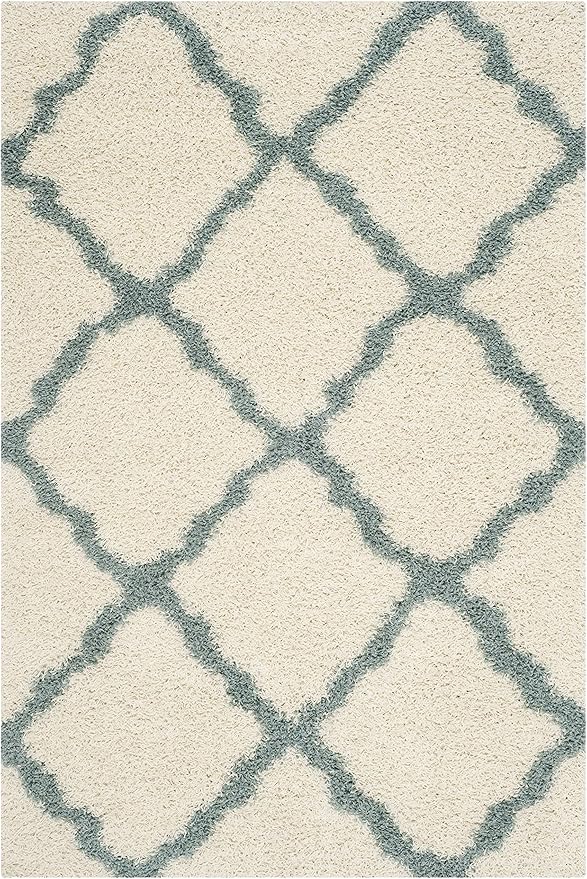 SAFAVIEH Dallas Shag Collection Area Rug - 6' x 9', Ivory & Light Blue, Trellis Design, Non-Shedding & Easy Care, 1.5-inch Thick Ideal for High Traffic Areas in Living Room, Bedroom (SGD257J)