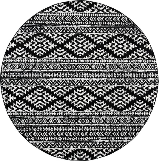 SAFAVIEH Tulum Collection Area Rug - 11' Round, Black & Ivory, Moroccan Boho Tribal Design, Non-Shedding & Easy to Clean, Ideal for Living Room, Bedroom, Dining Space (TUL272Z)