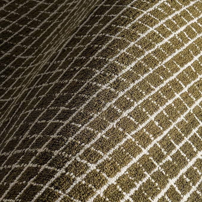 Rugs USA 3x5 Melrose Checked Wool Indoor Area Rug, Contemporary Farmhouse Moss/Ivory for Living Room, Bedroom, Office, Entryway, Hallway