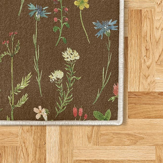 Ambesonne Floral Decorative Rug, Spring Season Themed Watercolors Painting of Herbs Flowers Botany Garden Art, Quality Carpet for Bedroom Dorm and Living Room, 2' x 5', Lime Green