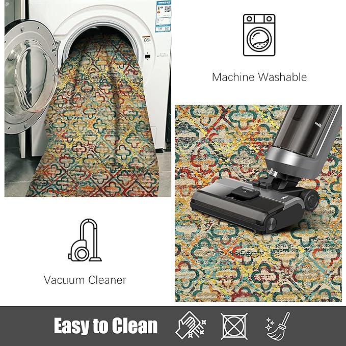 RUGSURE Washable Area Rugs, 8' x 10' - 1/6 Thick - Stain & Water Resistant Non-Slip - Perfect Resistant Rug for Living Room, Bedroom, Nursery, Pet & Child Friendly, Vibrant Colors Rugs, Multicolor