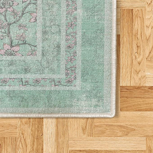 Ambesonne Floral Decorative Rug, Curlicue Flower Branches of Romantic Spring Soft Colors Botanical Meadow Art, Quality Carpet for Bedroom Dorm and Living Room, 2' 2" x 3' 7", Rose Mint Green
